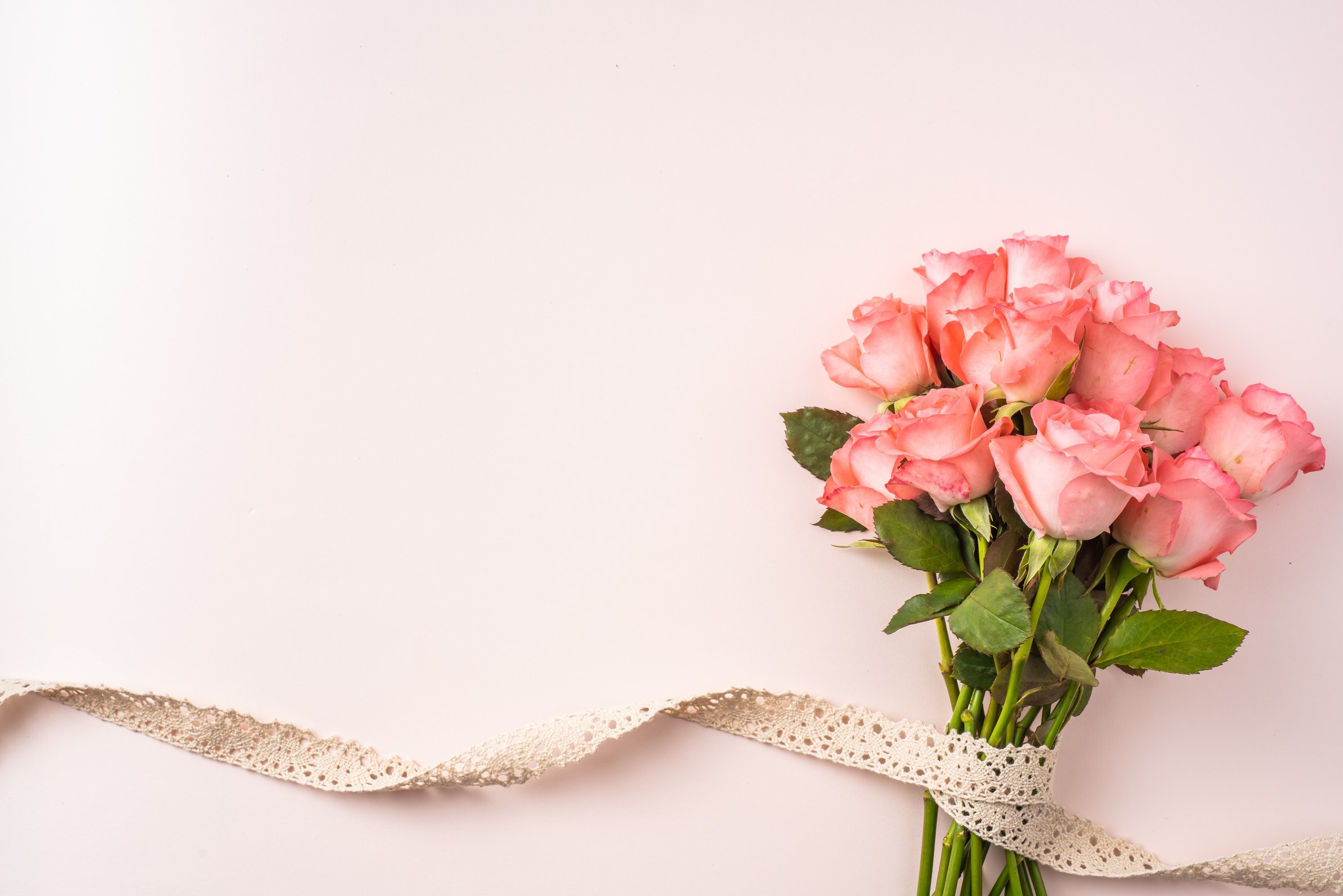 Pink Roses Bouquet with Ribbon